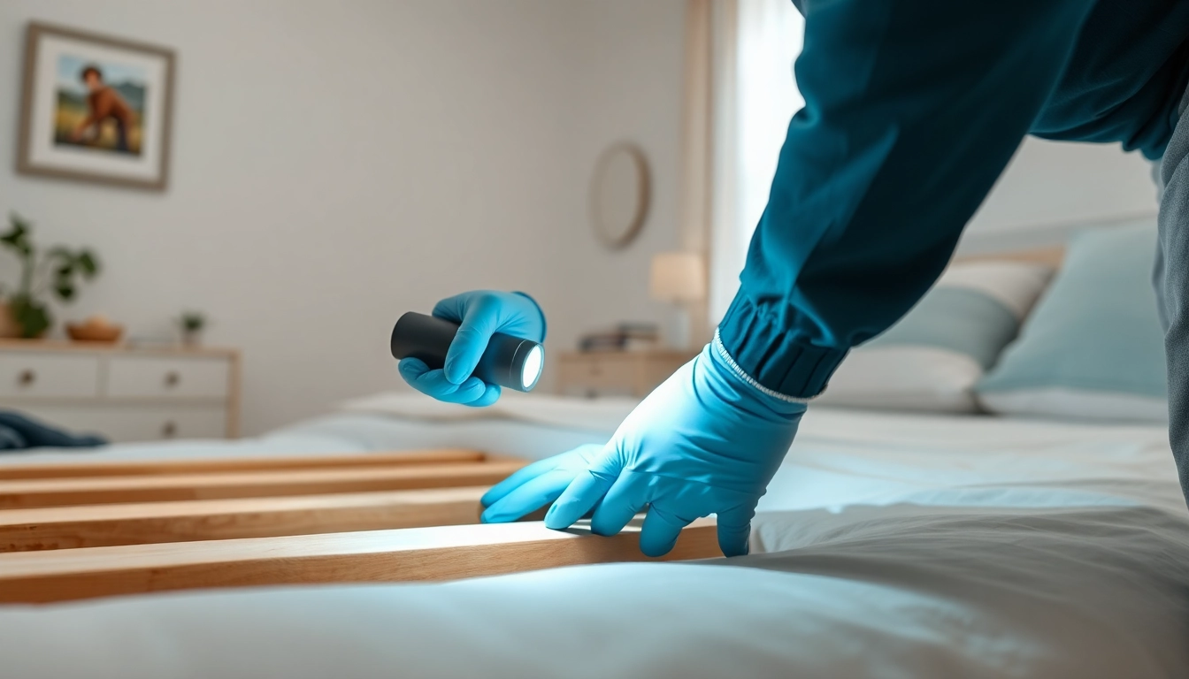 Inspecting bed frame for efficient bed bug control in a clean bedroom environment.