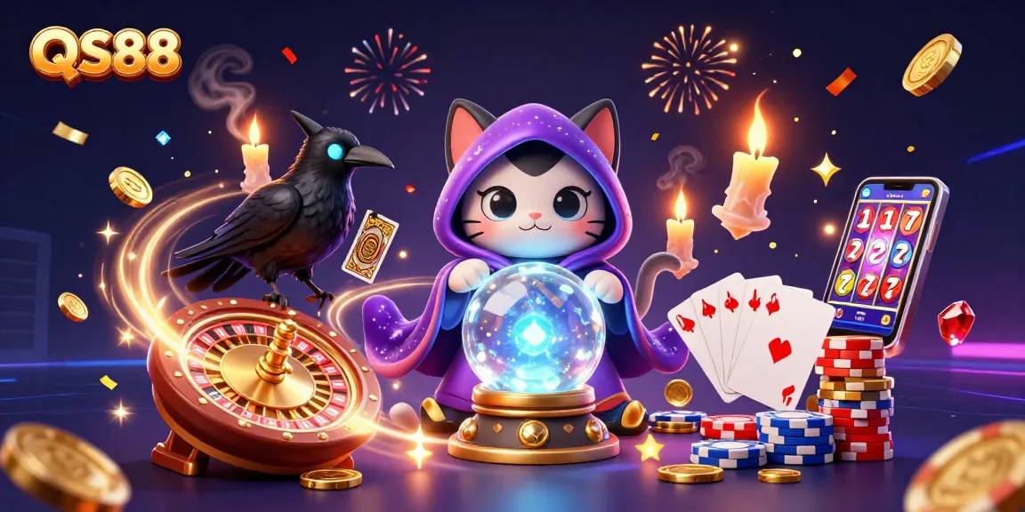 Win big at QS88 casino with a vibrant 3D scene showcasing mystic characters and dynamic gaming elements.
