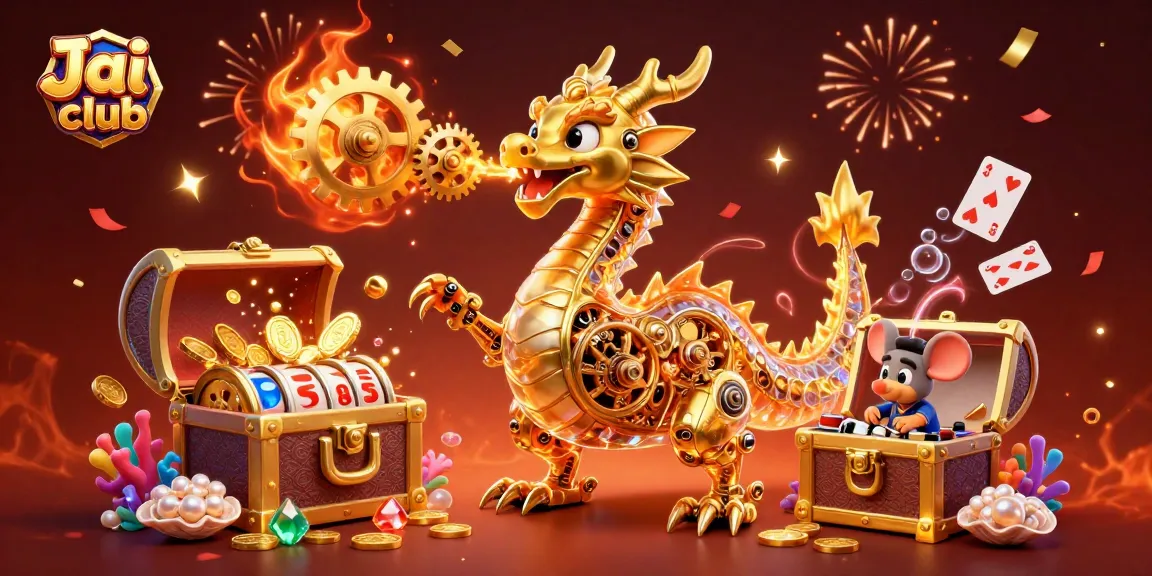 Experience thrilling gameplay at Jai club featuring a golden dragon amidst vibrant casino elements.