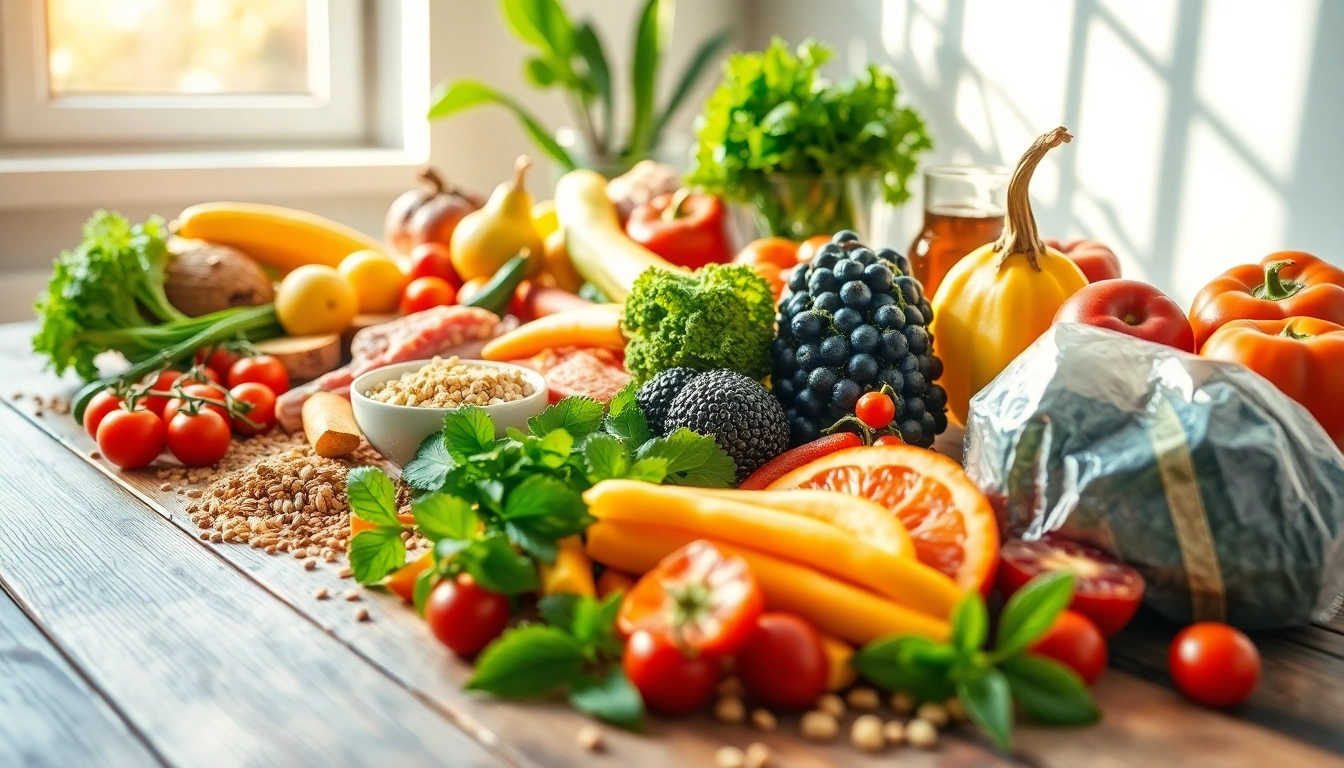 Showcase of Healthy Eating Habits with colorful fruits and vegetables arranged appealingly.
