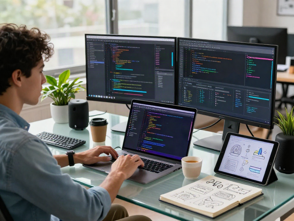 Innovative AI workspace with a developer coding, reflecting a crush on ai technology trends in 2026.