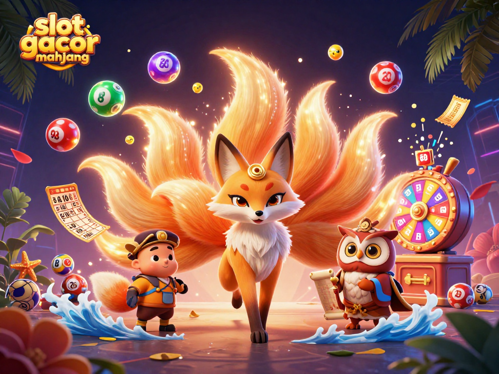 Engage with slot gacor mahjong through an exciting illustration showcasing vibrant characters and dynamic gaming elements.