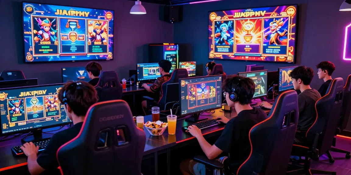 Dynamic gaming lounge with players enjoying slot gacor games and socializing.