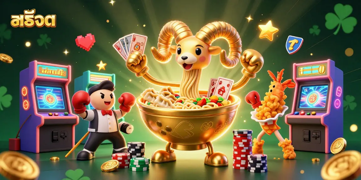 Play exciting สล็อต games with a vibrant 3D casino scene illustrating cartoon characters and gaming elements.