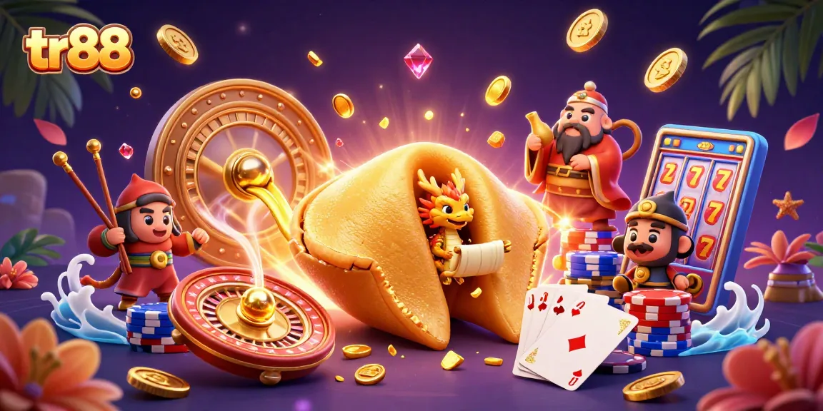 Win big with tr88 at this casino scene filled with fortune, gold, and dynamic gaming action.