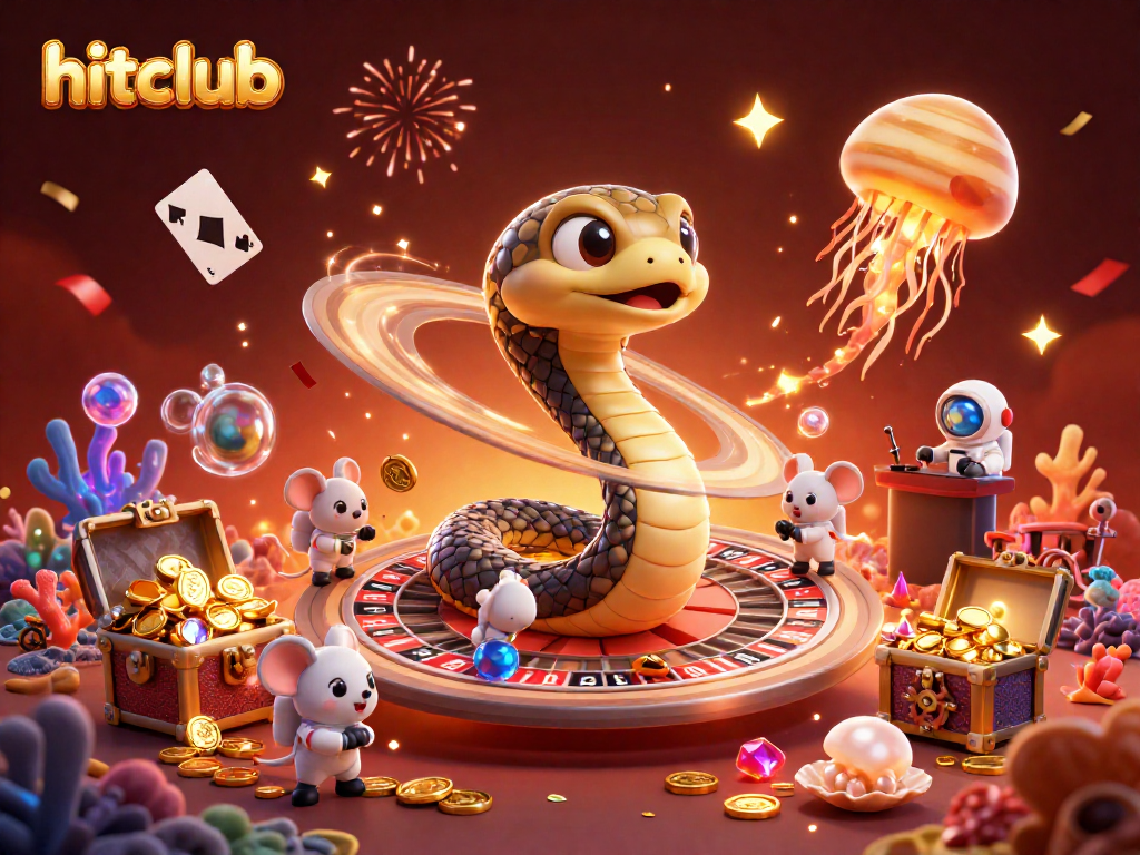 Engage with hitclub as astronaut mice place bets on a cosmic roulette scene filled with treasures.