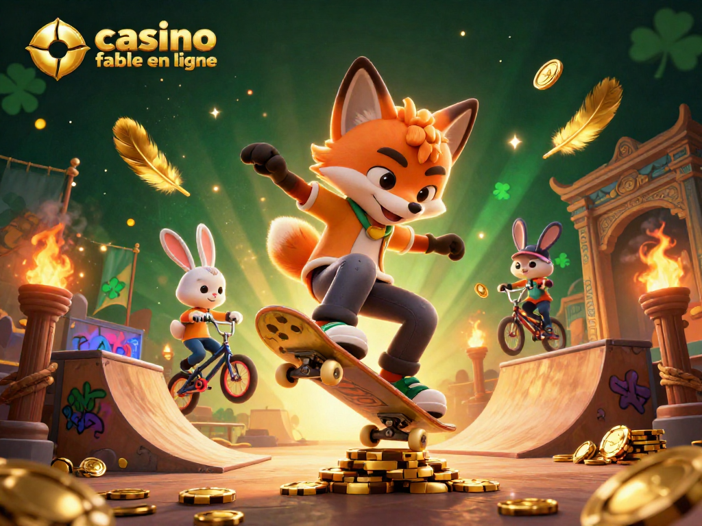 Illustration dynamique représentant un casino fiable en ligne avec des personnages et des symboles de jeu
