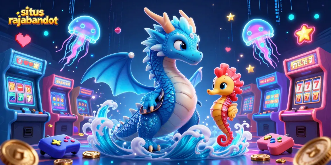 Engage with situs rajabandot through an immersive 3D casino adventure featuring a dragon, seahorse knight, and vibrant gaming elements.