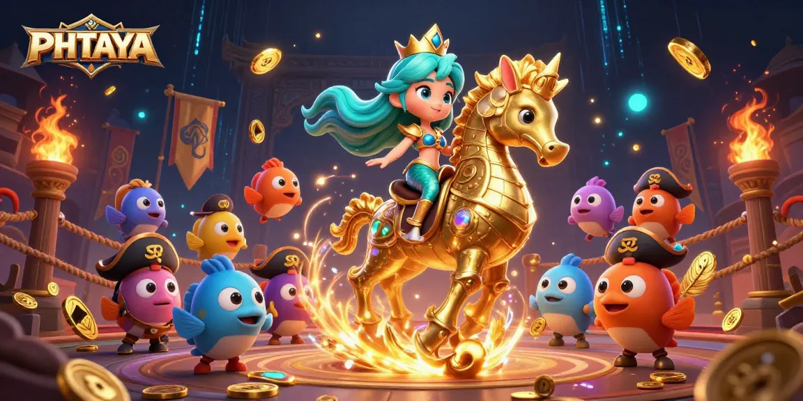 PHTAYA celebrates gaming with a vivid underwater scene featuring a mermaid princess and seahorse amidst colorful casino elements.