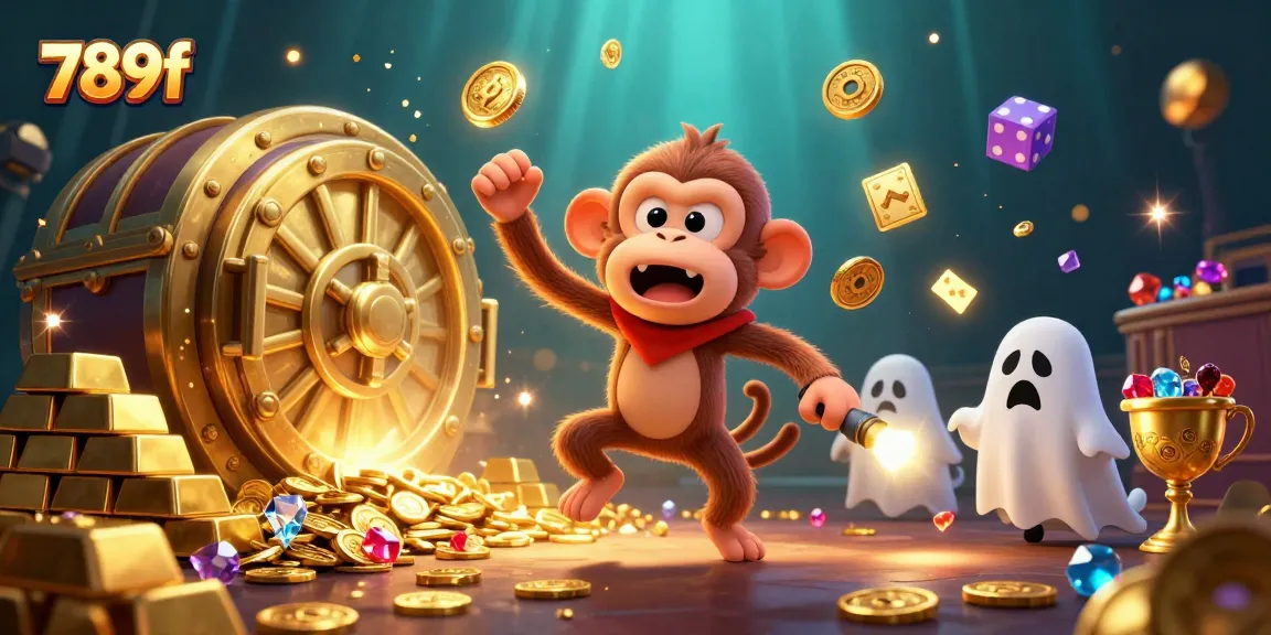 Unleash your luck with 789f as a playful poltergeist monkey juggles golden treasures in a vibrant casino.